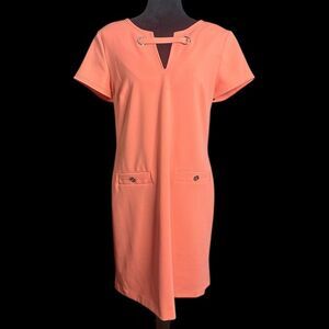 Tommy Hilfiger Scuba Crepe Grommet Top Pocket Coral Dress Womans Sz 12 MSRP $99